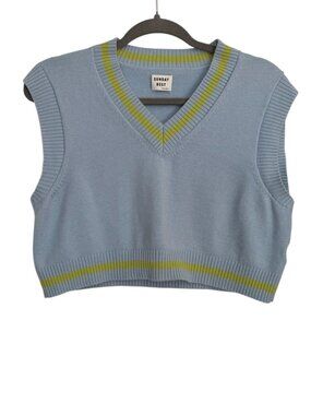 Aritzia Sunday Best Dust Blue Merino Wool Winston Cropped Sweater Vest Size S